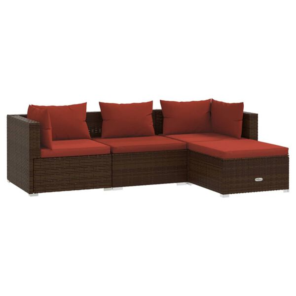vidaXL Salon de jardin 4 pcs avec coussins R&eacute;sine tress&eacute;e Marron