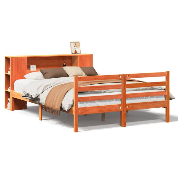 vidaXL Lit biblioth&egrave;que sans matelas cire marron 160x200 cm pin massif