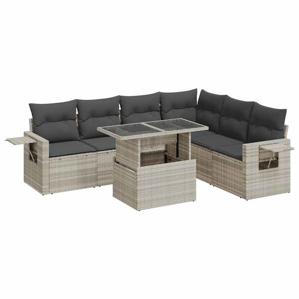 vidaXL Salon de jardin avec coussins 7 pcs gris clair r&eacute;sine tress&eacute;e