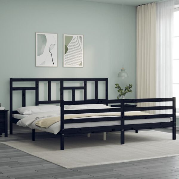 vidaXL Cadre de lit sans matelas noir 200x200 cm bois massif