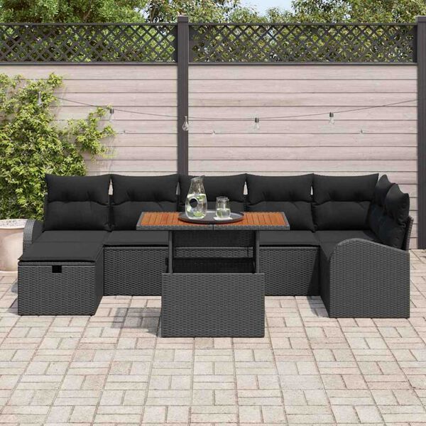 vidaXL Ensemble de canap&eacute; de jardin 8 pcs Noir polyrotin