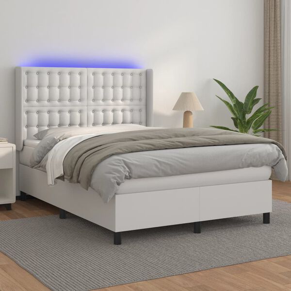 vidaXL Sommier &agrave; lattes de lit matelas LED Blanc 140x200 cm Similicuir