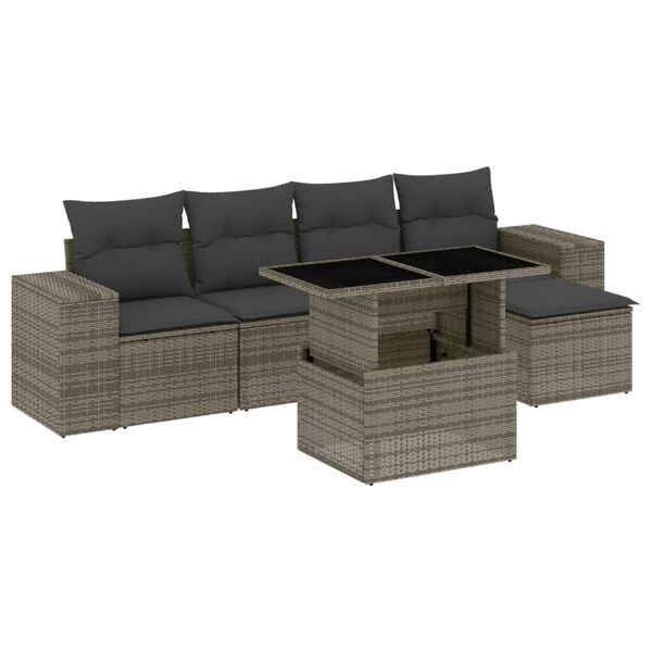 vidaXL Salon de jardin 6 pcs avec coussins gris r&eacute;sine tress&eacute;e