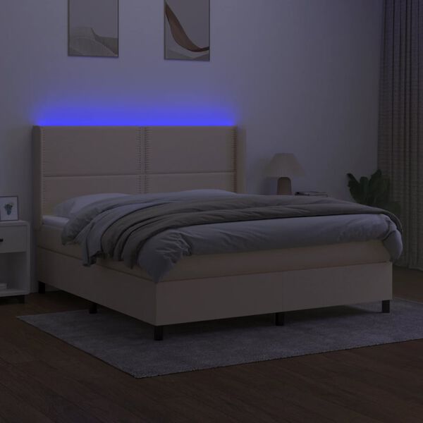 vidaXL Sommier &agrave; lattes de lit matelas LED Cr&egrave;me 180x200 cm Tissu
