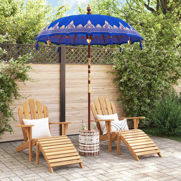 vidaXL Parasol balinais 260 Bleu 180-190 cm Coton et bois massif