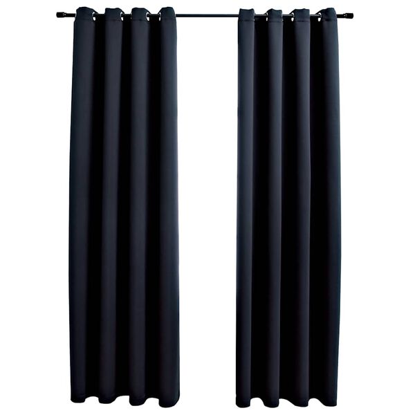 vidaXL Rideaux occultants avec anneaux en m&eacute;tal 2 pcs Noir 140x175 cm