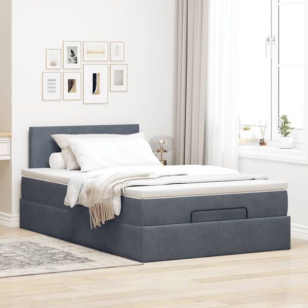 vidaXL Lit ottoman avec matelas et LED gris fonc&eacute; 120x190cm