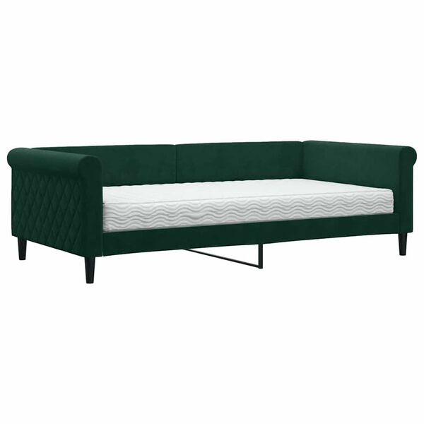 vidaXL Lit de jour avec matelas vert fonc&eacute; 100x200 cm velours