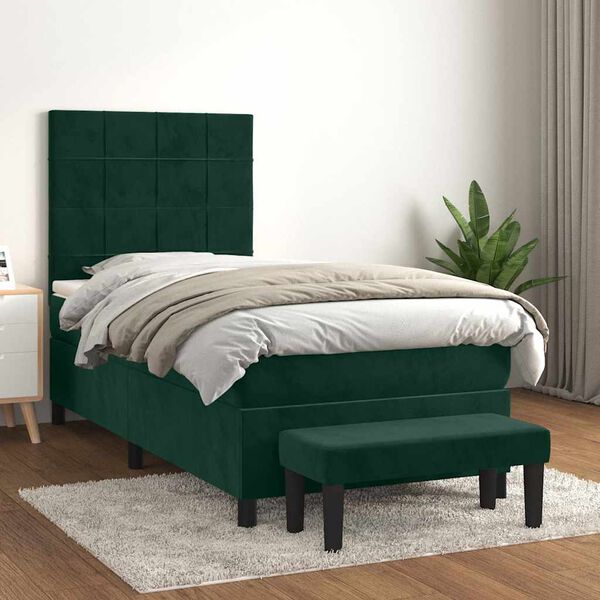vidaXL Sommier &agrave; lattes de lit et matelas Vert fonc&eacute; 80x200 cm Velours
