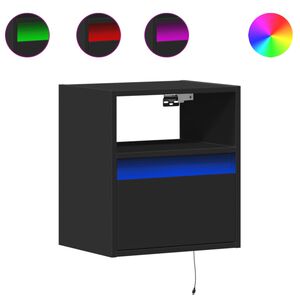 vidaXL Table de chevet murale avec lumi&egrave;res LED noir