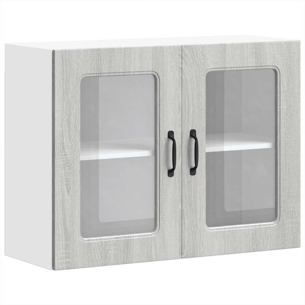 vidaXL Armoire murale de cuisine avec porte vitr&eacute;e "Kalmar" Bois d'ing&eacute;nierie gris Sonoma