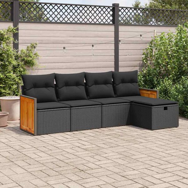 vidaXL Salon de jardin 5 pcs avec coussins noir r&eacute;sine tress&eacute;e