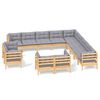 vidaXL Salon de jardin 13 pcs avec coussins gris Bois de pin solide