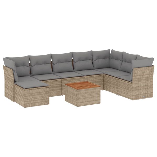 vidaXL Salon de jardin avec coussins 9pcs m&eacute;lange beige r&eacute;sine tress&eacute;e