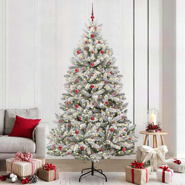 vidaXL Sapin de No&euml;l artificiel Vert et blanc 240 cm PVC et m&eacute;tal