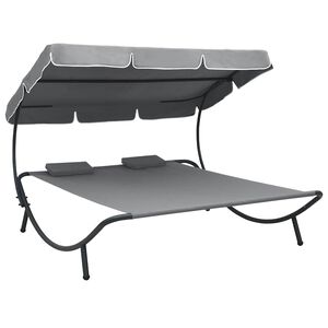 vidaXL Lit de repos d'ext&eacute;rieur avec auvent et oreillers gris