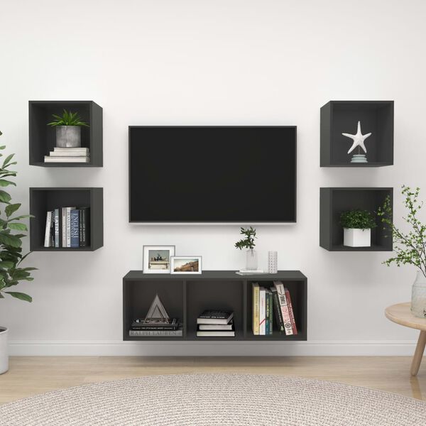 vidaXL Ensemble de meuble TV 5 pcs Gris Bois d'ing&eacute;nierie