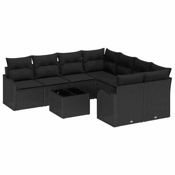 vidaXL Ensemble de canap&eacute; de jardin avec coussin 9 pcs Noir