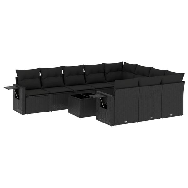 vidaXL Salon de jardin 11 pcs avec coussins noir r&eacute;sine tress&eacute;e
