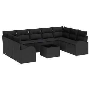 vidaXL Ensemble de Canap&eacute;s avec coussin 10 pcs Noir Poly Rattan