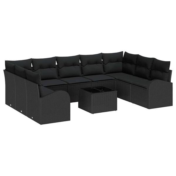 vidaXL Ensemble de Canap&eacute;s avec coussin 10 pcs Noir Poly Rattan