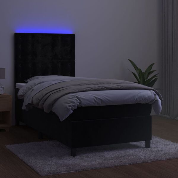 vidaXL Sommier &agrave; lattes de lit matelas et LED Noir 90x190 cm Velours