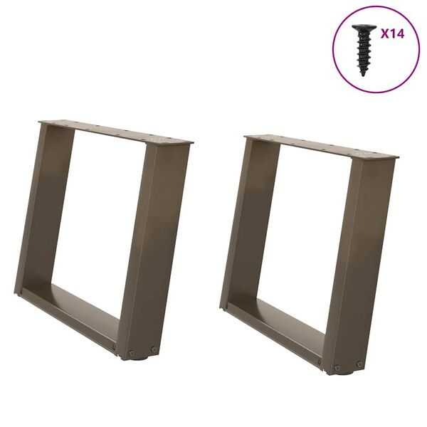 vidaXL Pieds de table basse en U, 2 pi&egrave;ces, acier naturel, 60 x (42-43) cm