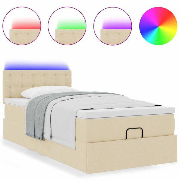 vidaXL Cadre de lit ottoman avec matelas cr&egrave;me 80x200 cm tissu