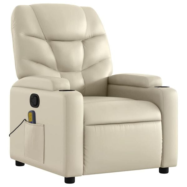 vidaXL Fauteuil inclinable de massage Crème Similicuir