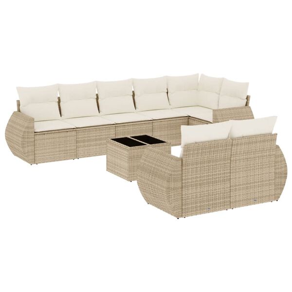 vidaXL Salon de jardin avec coussins 9 pcs beige r&eacute;sine tress&eacute;e