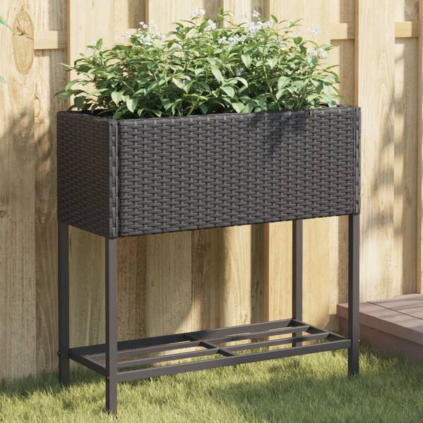 vidaXL Jardini&egrave;res avec &eacute;tag&egrave;re 2 pcs noir 70x28x70 cm r&eacute;sine tress&eacute;e