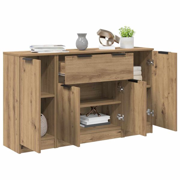 vidaXL Buffet avec tiroir 3 pcs Ch&ecirc;ne artisanal Bois d'ing&eacute;nierie
