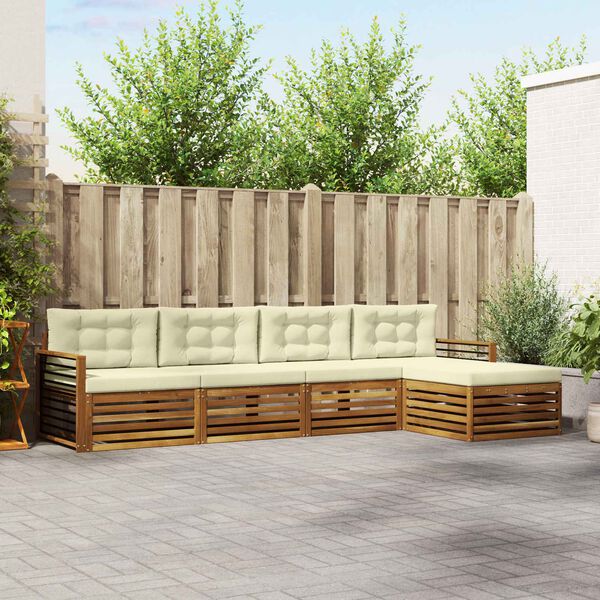 vidaXL Ensemble de canap&eacute;s d'ext&eacute;rieur 5 pcs Naturel et Cr&egrave;me