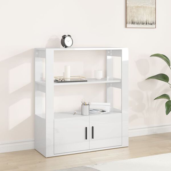 vidaXL Buffet Blanc brillant 80x30x90 cm Bois d'ing&eacute;nierie