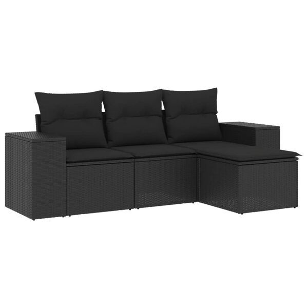 vidaXL Salon de jardin 4 pcs avec coussins noir r&eacute;sine tress&eacute;e