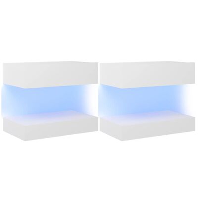 vidaXL Tables de chevet LED 2 pcs blanc 60x35 cm bois d'ingénierie