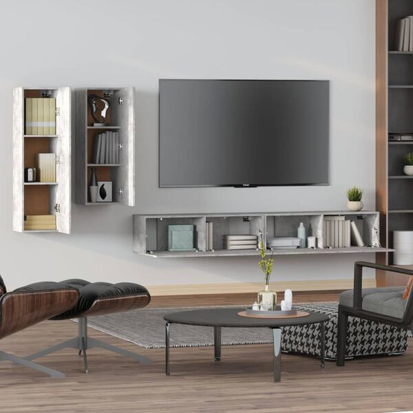 vidaXL Ensemble de meubles TV 4 pcs Gris b&eacute;ton Bois d'ing&eacute;nierie