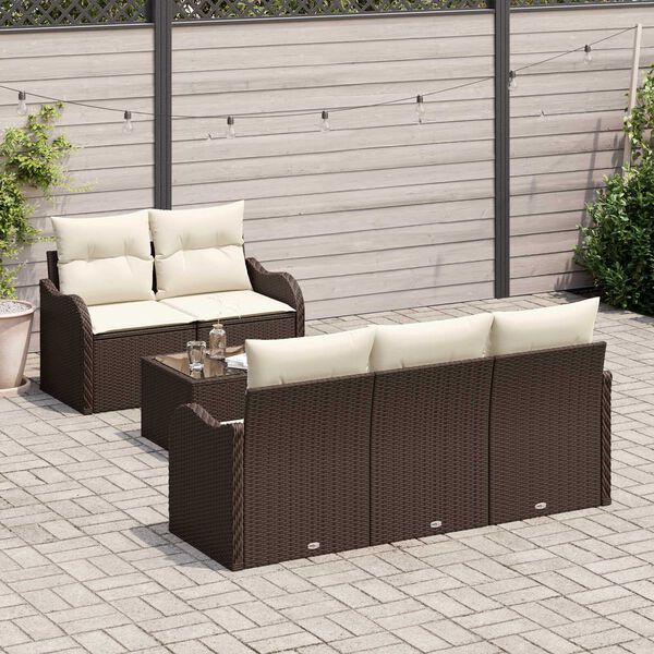 vidaXL Ensemble de canapé de jardin avec coussin 6 pcs Marron et Crème