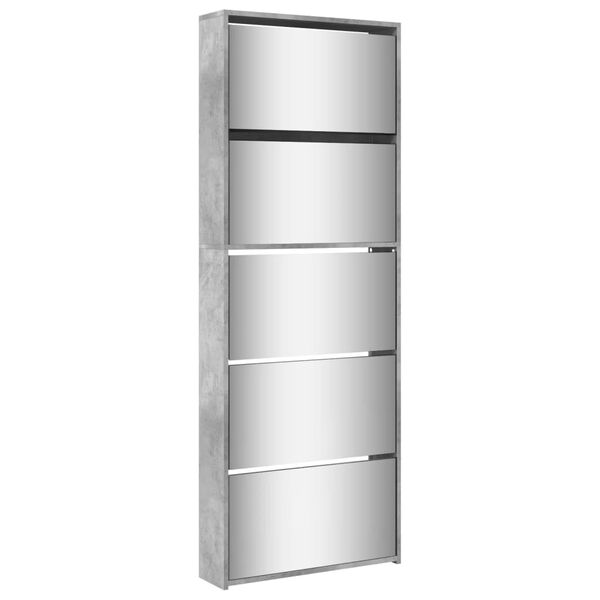 vidaXL Armoire à chaussures miroir 5 niveaux gris béton 63x17x169,5 cm