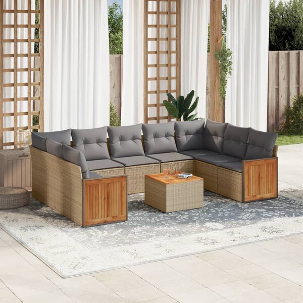 vidaXL Salon de jardin avec coussins 10 pcs beige r&eacute;sine tress&eacute;e