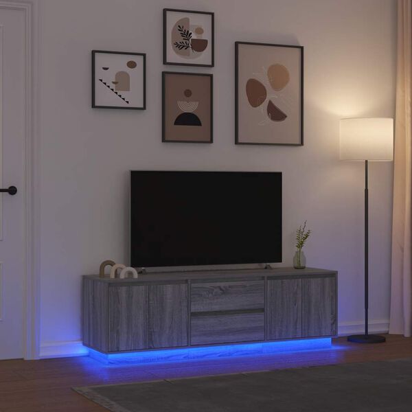 vidaXL Meuble TV avec lumi&egrave;res LED sonoma gris 160,5x41x50 cm