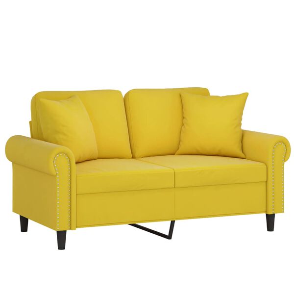 vidaXL Canapé 2 places avec oreillers décoratifs jaune 120 cm velours