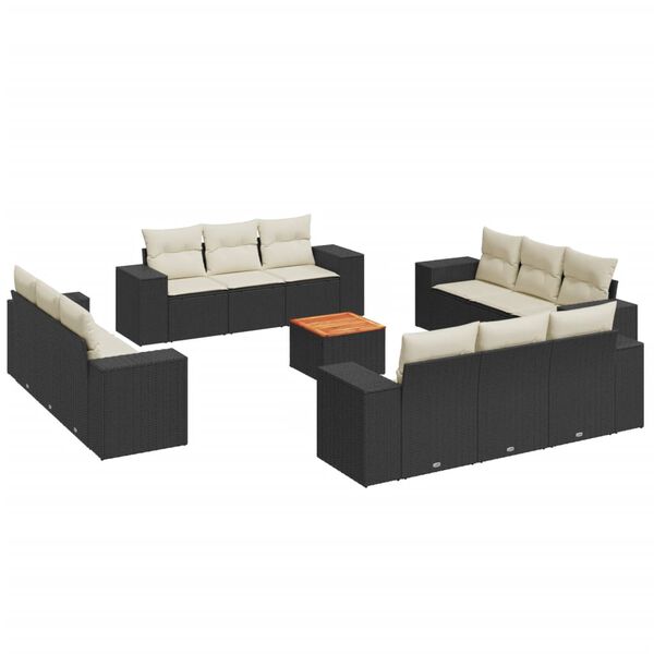 vidaXL Salon de jardin avec coussins 13 pcs noir r&eacute;sine tress&eacute;e
