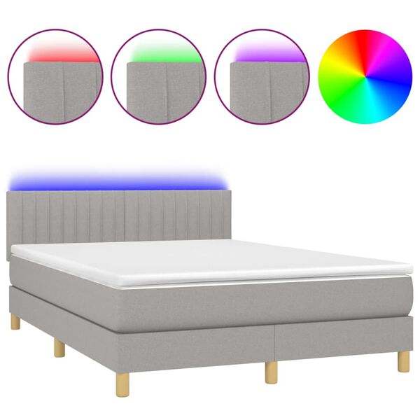 vidaXL Sommier &agrave; lattes de lit et matelas et LED Gris clair 140x190 cm