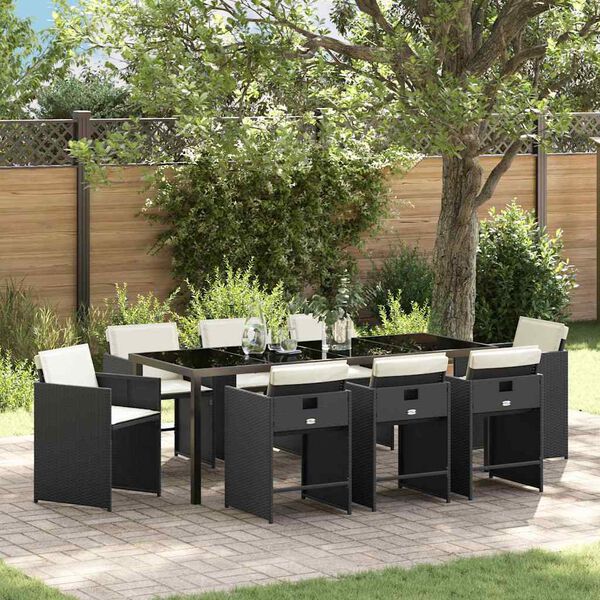 vidaXL Ensemble de salle &agrave; manger pour jardin 9 pcs Noir polyrotin