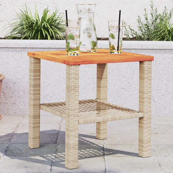 vidaXL Table de jardin beige 40x40x42 cm résine tressée et bois acacia