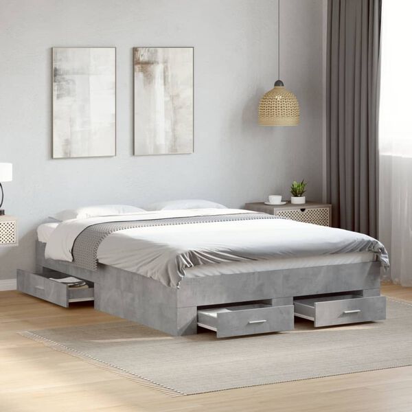 vidaXL Cadre de lit avec tiroirs sans matelas gris béton 120x190 cm
