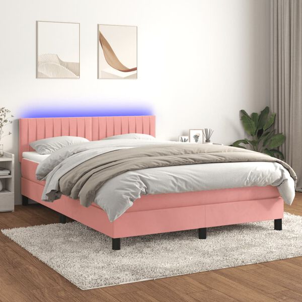vidaXL Sommier &agrave; lattes de lit avec matelas et LED Rose 140x200 cm