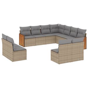 vidaXL Salon de jardin 11 pcs avec coussins beige r&eacute;sine tress&eacute;e