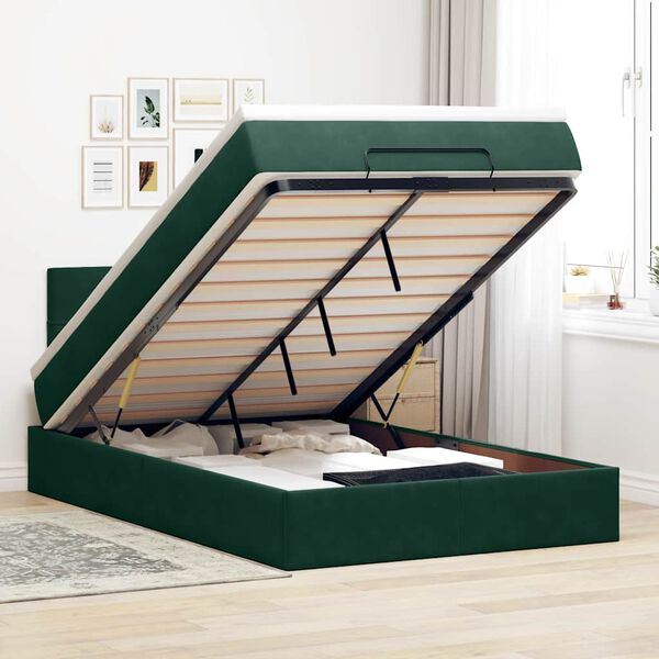vidaXL Cadre de lit ottoman avec matelas vert fonc&eacute; 120x200 cm velours